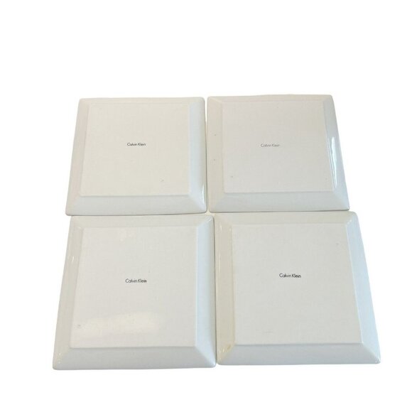 CALVIN KLEIN Four Ceramic Appetizer Salad Dessert Square Plates Floral Pink 6.5" - Picture 8 of 9